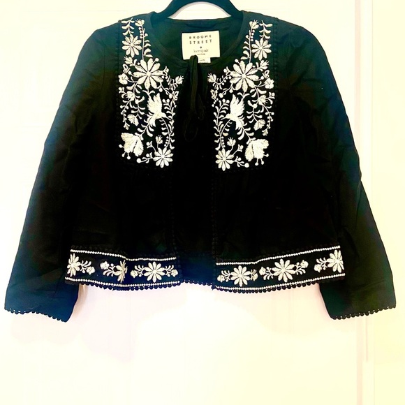 Kates Spade Black Cropped Jacket – XS, White Floral Embroidery - Picture 1 of 4